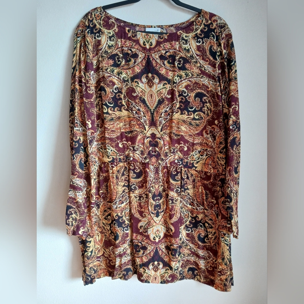 J Jill Paisley Tunic Blouse Top Lightweight Long Sleeve Travel Office - Picture 1 of 14
